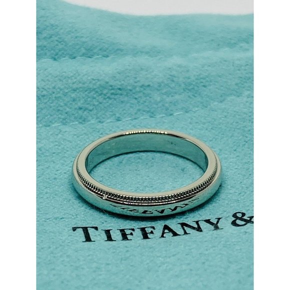 TIFFANY & CO PLATINUM 950 Double MILGRAIN WEDDING BAND 3MM SIZE 4 - Picture 2 of 8